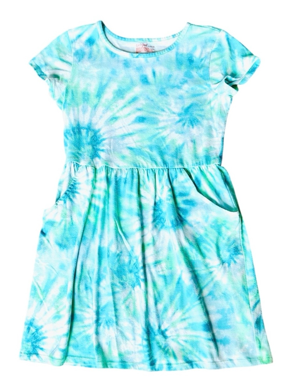 ✅ 5 for $25 - Girls Tie-Dye Short Sleeve Dress - Blue Green Size 10/12